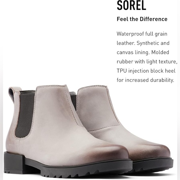 NWOT SOREL Women's Emelie II Chelsea Size: 9 Color: Quarry/Black - Picture 8 of 14